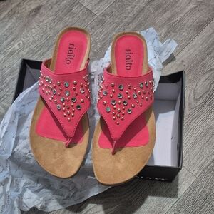 Rialto Pink and Tan Embellished Sandals